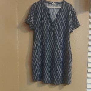 Blue Patterned Short Sleeve Dress